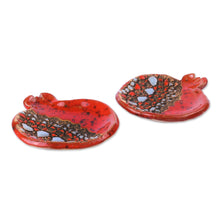 Load image into Gallery viewer, Pair of Red and Grey Glazed Ceramic Pomegranate Catchalls - Sweet Pomegranate | NOVICA