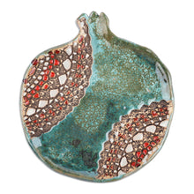 Load image into Gallery viewer, Pomegranate-Shaped Green and Red Ceramic Dessert Plate - Nature's Prophecy | NOVICA