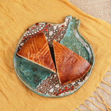 Load image into Gallery viewer, Pomegranate-Shaped Green and Red Ceramic Dessert Plate - Nature's Prophecy | NOVICA