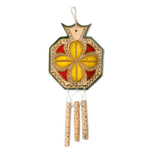 Load image into Gallery viewer, Floral Pomegranate-Shaped Ceramic Windchime in Yellow - Prosperity Melodies | NOVICA