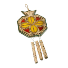 Load image into Gallery viewer, Floral Pomegranate-Shaped Ceramic Windchime in Yellow - Prosperity Melodies | NOVICA