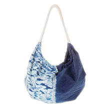 Load image into Gallery viewer, Modern Patterned Indigo Cotton Hobo Shoulder Bag - Indigo Roads | NOVICA