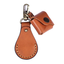Load image into Gallery viewer, 100% Brown Leather Earbud Holder and Keychain Set - Melody in Brown | NOVICA