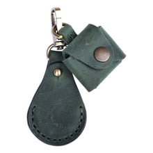 Load image into Gallery viewer, 100% Green Leather Earbud Holder and Keychain Set - Lucky Melody in Green | NOVICA