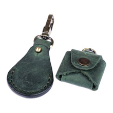 Load image into Gallery viewer, 100% Green Leather Earbud Holder and Keychain Set - Lucky Melody in Green | NOVICA