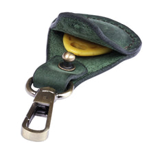 Load image into Gallery viewer, 100% Green Leather Earbud Holder and Keychain Set - Lucky Melody in Green | NOVICA