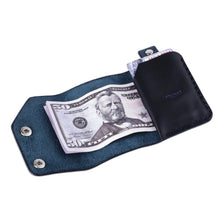 Load image into Gallery viewer, Armenian Handmade Men's Tri-Fold Leather Wallet in Blue - Modern Flair in Blue | NOVICA