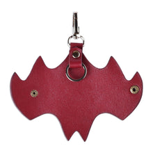 Load image into Gallery viewer, Bat-Themed 100% Red Leather Keychain from Armenia - Night Knight in Red | NOVICA