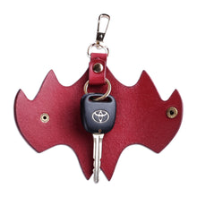 Load image into Gallery viewer, Bat-Themed 100% Red Leather Keychain from Armenia - Night Knight in Red | NOVICA