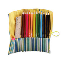 Load image into Gallery viewer, Wooden Colored Pencil Set and Yellow Cotton Roll Case - Creative Sunshine | NOVICA