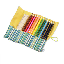 Load image into Gallery viewer, Wooden Colored Pencil Set and Yellow Cotton Roll Case - Creative Sunshine | NOVICA
