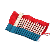 Load image into Gallery viewer, Wooden Colored Pencil Set with Teal and Red Cotton Roll Case - Passion Palette | NOVICA