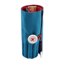 Load image into Gallery viewer, Wooden Colored Pencil Set with Teal and Red Cotton Roll Case - Passion Palette | NOVICA