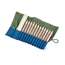 Load image into Gallery viewer, Wooden Colored Pencil Set with Teal and Green Cotton Case - Harmony Palette | NOVICA
