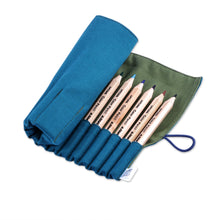 Load image into Gallery viewer, Wooden Colored Pencil Set with Teal and Green Cotton Case - Harmony Palette | NOVICA