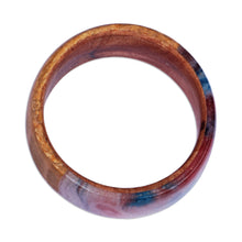 Load image into Gallery viewer, Hand-Carved Apricot Wood Band Ring in Blue and Red Hues - Evening Thoughts | NOVICA