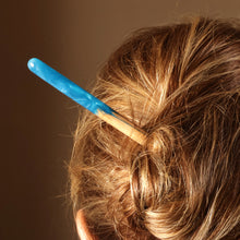 Load image into Gallery viewer, Natural Fiber Hair Pin with Hand-Painted Blue Resin Accent - Lovingly Blue | NOVICA