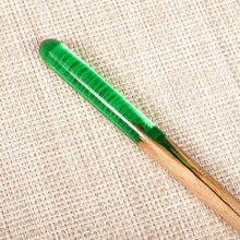 Load image into Gallery viewer, Natural Fiber Hair Pin with Hand-Painted Green Resin Accent - Lovingly Green | NOVICA