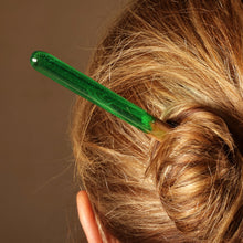 Load image into Gallery viewer, Natural Fiber Hair Pin with Hand-Painted Green Resin Accent - Lovingly Green | NOVICA