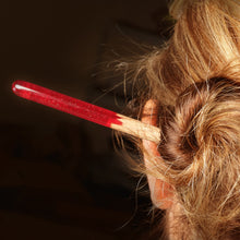 Load image into Gallery viewer, Natural Fiber Hair Pin with Hand-Painted Red Resin Accent - Lovingly Red | NOVICA