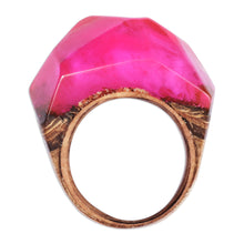 Load image into Gallery viewer, Handcrafted Apricot Wood and Resin Domed Ring in Fuchsia - Pink Splendor | NOVICA