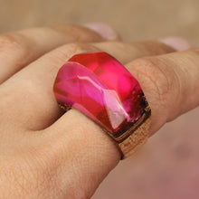 Load image into Gallery viewer, Handcrafted Apricot Wood and Resin Domed Ring in Fuchsia - Pink Splendor | NOVICA