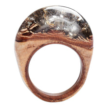 Load image into Gallery viewer, Handcrafted Wood and Resin Domed Ring in Brown and Black - Hypnotic Allure | NOVICA