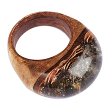 Load image into Gallery viewer, Handcrafted Wood and Resin Domed Ring in Brown and Black - Hypnotic Allure | NOVICA