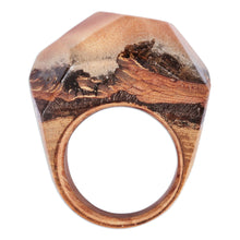 Load image into Gallery viewer, Apricot Wood and Resin Cocktail Ring Handcrafted in Armenia - Mesmerizing Beauty | NOVICA
