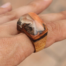 Load image into Gallery viewer, Apricot Wood and Resin Cocktail Ring Handcrafted in Armenia - Mesmerizing Beauty | NOVICA