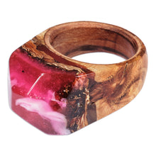 Load image into Gallery viewer, Handcrafted Wood and Resin Domed Ring in Pink and White - Pink Spectacle | NOVICA