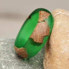 Load image into Gallery viewer, Handcrafted Apricot Wood and Resin Band Ring in Green - Chic Green | NOVICA