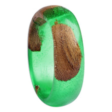 Load image into Gallery viewer, Handcrafted Apricot Wood and Resin Band Ring in Green - Chic Green | NOVICA