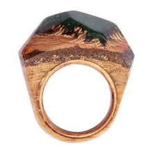 Load image into Gallery viewer, Handcrafted Wood and Resin Domed Ring in Green and Gold - Unparalleled Beauty | NOVICA