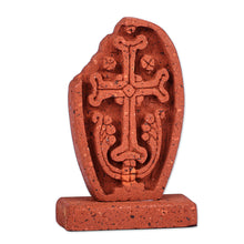 Load image into Gallery viewer, Hand-Carved Brown Tuff Stone Khachkar Stela Sculpture - Echmiadzin Past | NOVICA