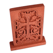 Load image into Gallery viewer, Classic Hand-Carved Brown Cross Tuff Stone Stela Sculpture - Spiritual Cross | NOVICA