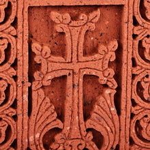 Load image into Gallery viewer, Hand-Carved Traditional Floral Tuff Stone Stela Sculpture - Red Faith Flower | NOVICA