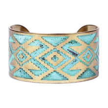 Load image into Gallery viewer, Oxidized Brass Cuff Bracelet with Armenian Patterns - Armenian Diamonds | NOVICA