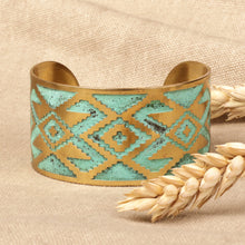 Load image into Gallery viewer, Oxidized Brass Cuff Bracelet with Armenian Patterns - Armenian Diamonds | NOVICA