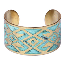 Load image into Gallery viewer, Oxidized Brass Cuff Bracelet with Armenian Patterns - Armenian Diamonds | NOVICA