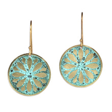 Load image into Gallery viewer, Brass Floral Dangle Earrings with Antique Oxidized Finish - Armenian Flower | NOVICA