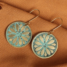 Load image into Gallery viewer, Brass Floral Dangle Earrings with Antique Oxidized Finish - Armenian Flower | NOVICA