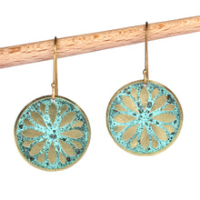 Load image into Gallery viewer, Brass Floral Dangle Earrings with Antique Oxidized Finish - Armenian Flower | NOVICA