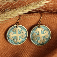 Load image into Gallery viewer, Brass Cross Dangle Earrings with Antique Oxidized Finish - Armenian Cross | NOVICA