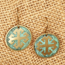 Load image into Gallery viewer, Brass Cross Dangle Earrings with Antique Oxidized Finish - Armenian Cross | NOVICA
