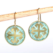 Load image into Gallery viewer, Brass Cross Dangle Earrings with Antique Oxidized Finish - Armenian Cross | NOVICA