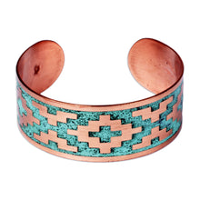 Load image into Gallery viewer, Oxidized Brass Cuff Bracelet with Armenian Geometric Motif - Armenian Geometry | NOVICA