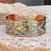 Load image into Gallery viewer, Oxidized Brass Cuff Bracelet with Armenian Geometric Motif - Armenian Geometry | NOVICA