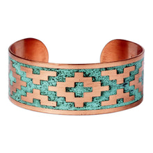 Load image into Gallery viewer, Oxidized Brass Cuff Bracelet with Armenian Geometric Motif - Armenian Geometry | NOVICA