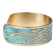 Load image into Gallery viewer, Oxidized Brass Cuff Bracelet with Knots Made in Armenia - Armenian Streaks | NOVICA